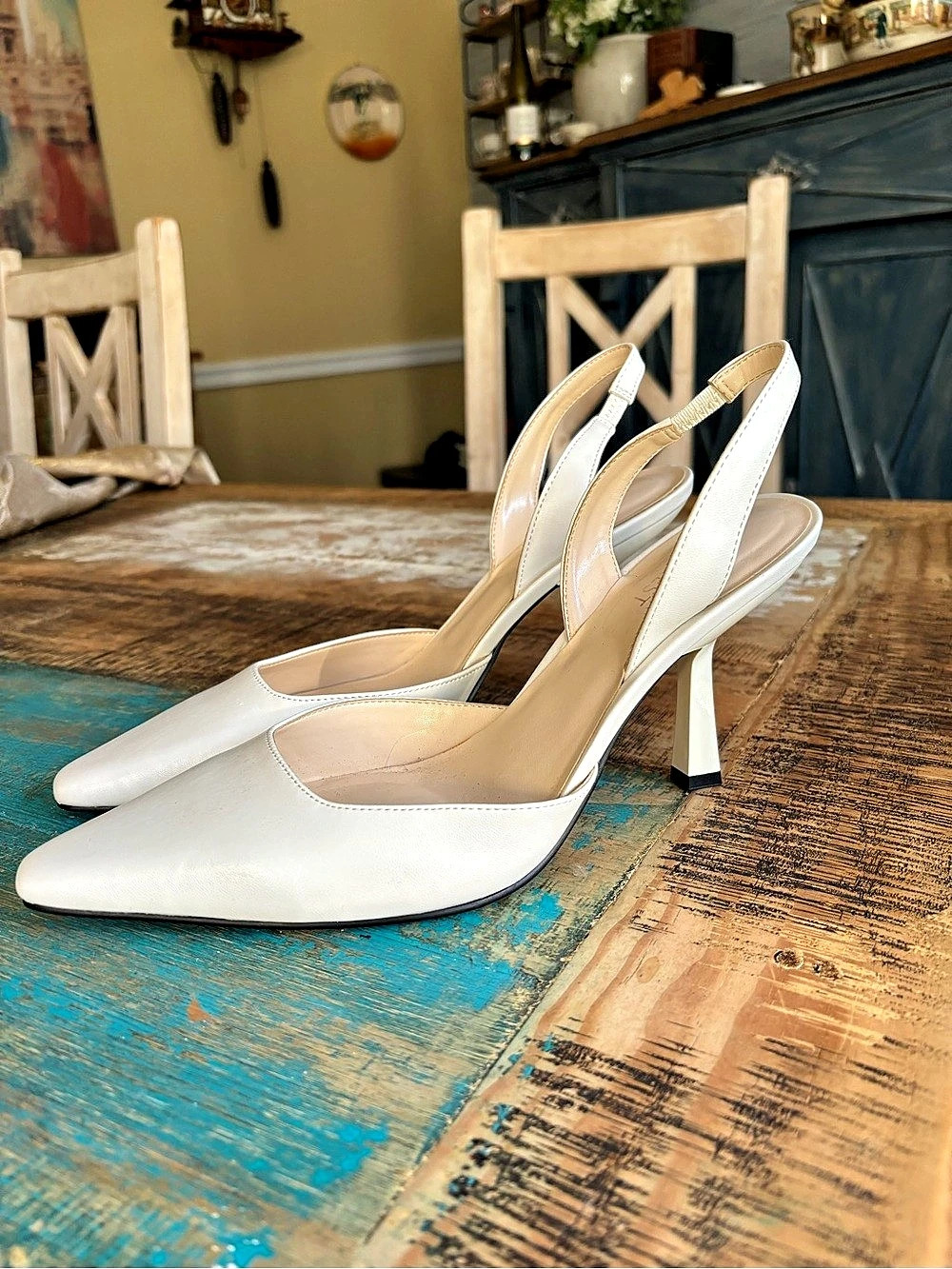 Nine West White Pointed-Toe Slingback Heels New